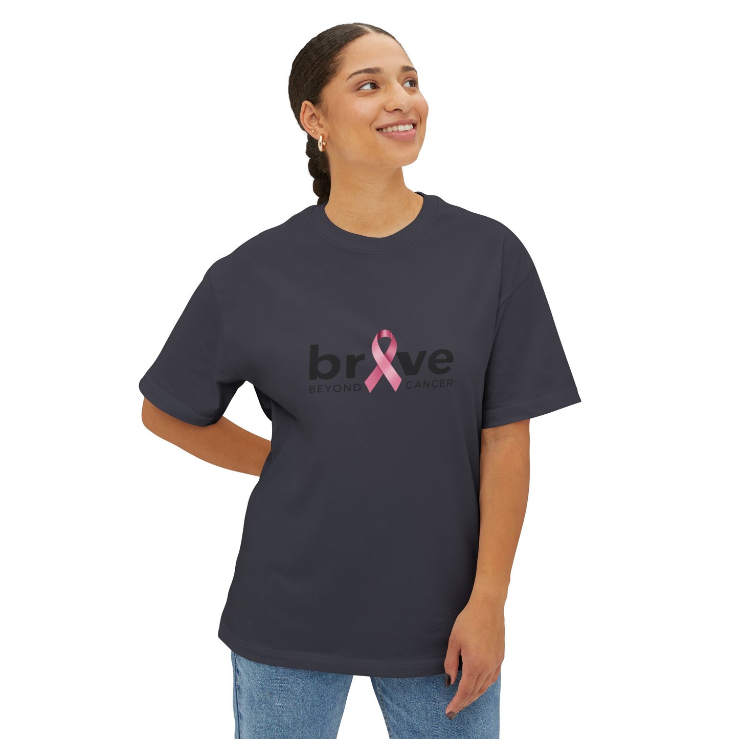 Brave Beyond Cancer Oversized Tee - Inspirational Unisex T-Shirt for Fundraisers, Support Events, Breast Cancer Awareness, Comfort Wear