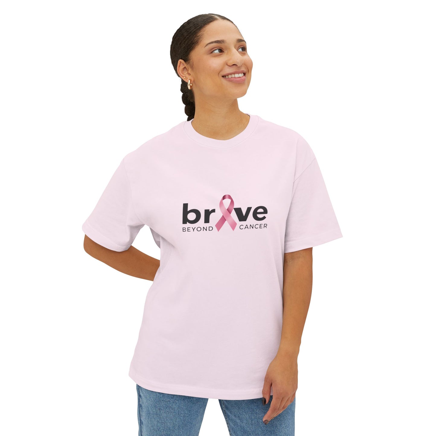 Brave Beyond Cancer Oversized Tee - Inspirational Unisex T-Shirt for Fundraisers, Support Events, Breast Cancer Awareness, Comfort Wear