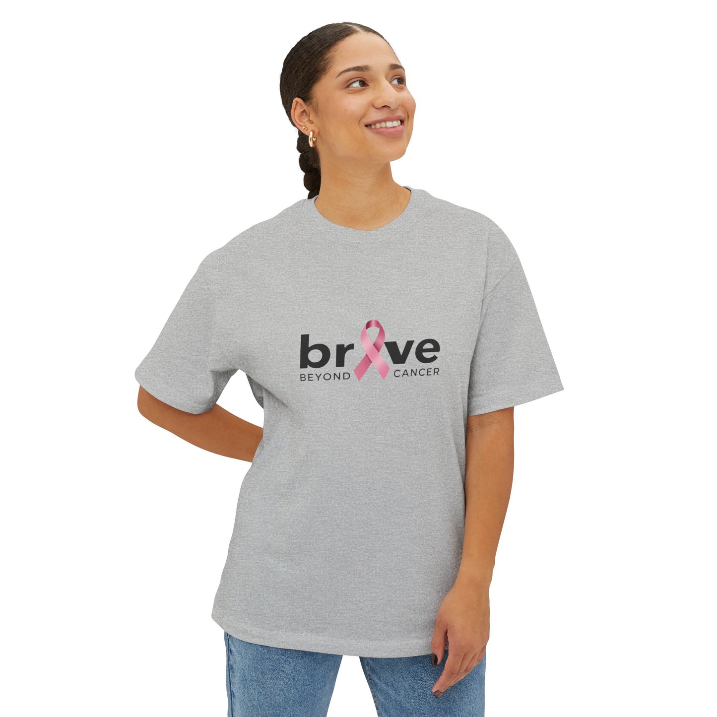 Brave Beyond Cancer Oversized Tee - Inspirational Unisex T-Shirt for Fundraisers, Support Events, Breast Cancer Awareness, Comfort Wear