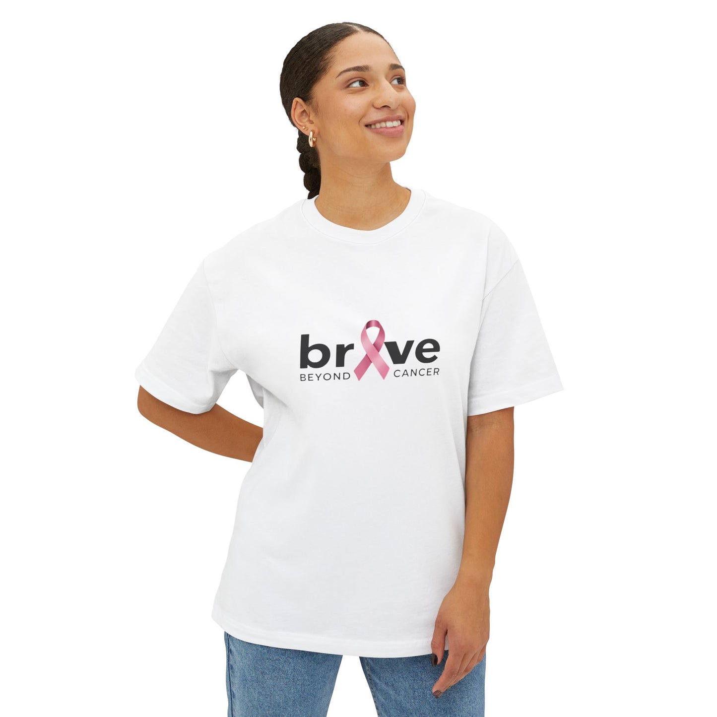Brave Beyond Cancer Oversized Tee - Inspirational Unisex T-Shirt for Fundraisers, Support Events, Breast Cancer Awareness, Comfort Wear
